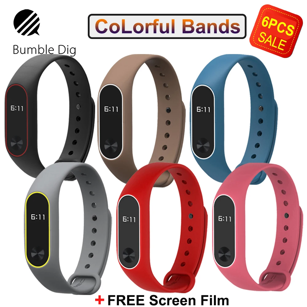 mi Band 2 бретели для нижнего белья Xiaomi mi Ремешок Браслет замена красочные силиконовые аксессуары комплект 6 шт