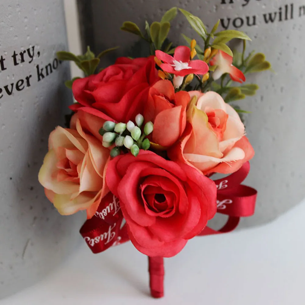 Red Bouquet Красивые букеты невесты, бутоньерка для жениха, свадебные цветы для свадьбы, выпускного вечера, вечерние, LXY9 MA20 - Цвет: Red Bouquet