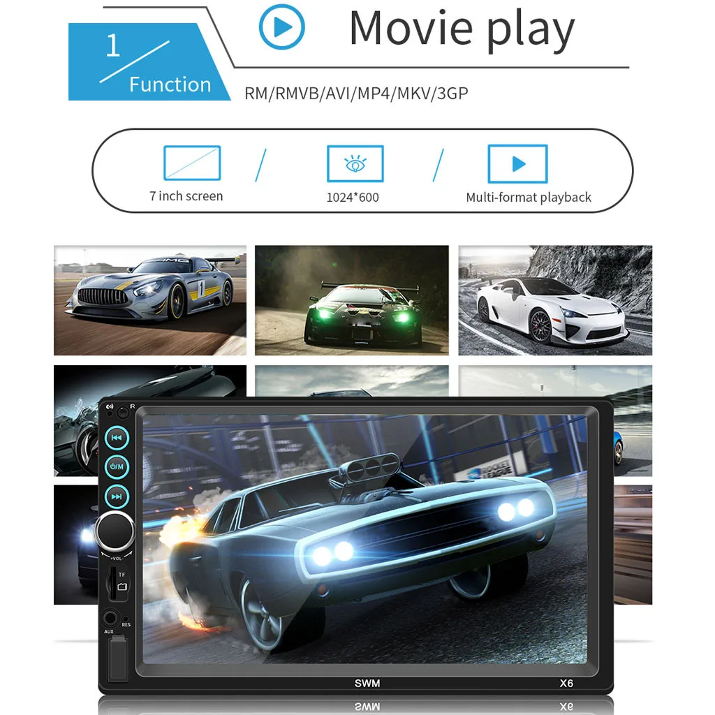 7 дюймовый 2Din автомобильный MP5 плеер HD стерео 12 в FM Радио экран MP3 AUX USB2.0 Handfree Bluetooth