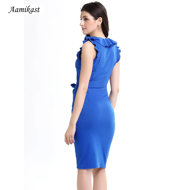 Женское винтажное платье карандаш с оборками без рукавов|summer dress|women business dresswomen
