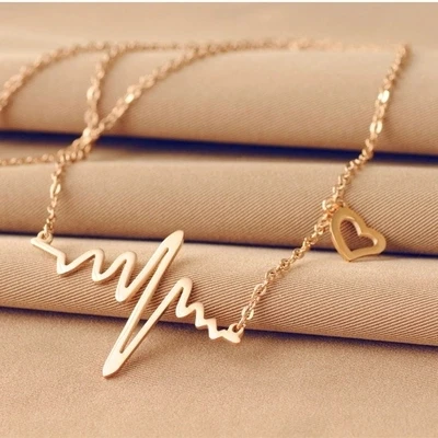 

YUN RUO Rose Gold Color Heartbeat Choker Necklace New Arrival Titanium Steel Woman Jewelry Never Fade Wholesale Free Shipping