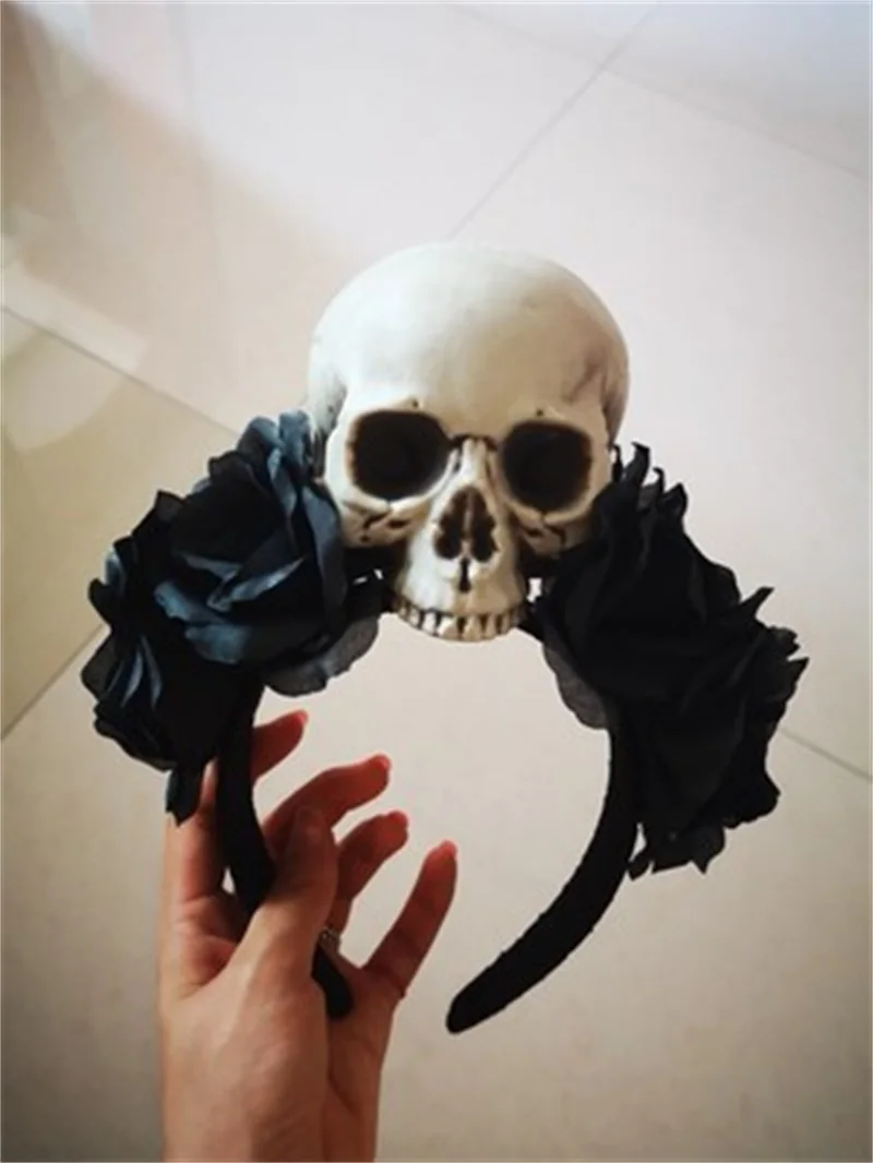 

Handmade Black Witch Skull Rose Headband Hairband Accessory Demon Evil Gothic Lolita Cosplay Halloween Headwear Prop