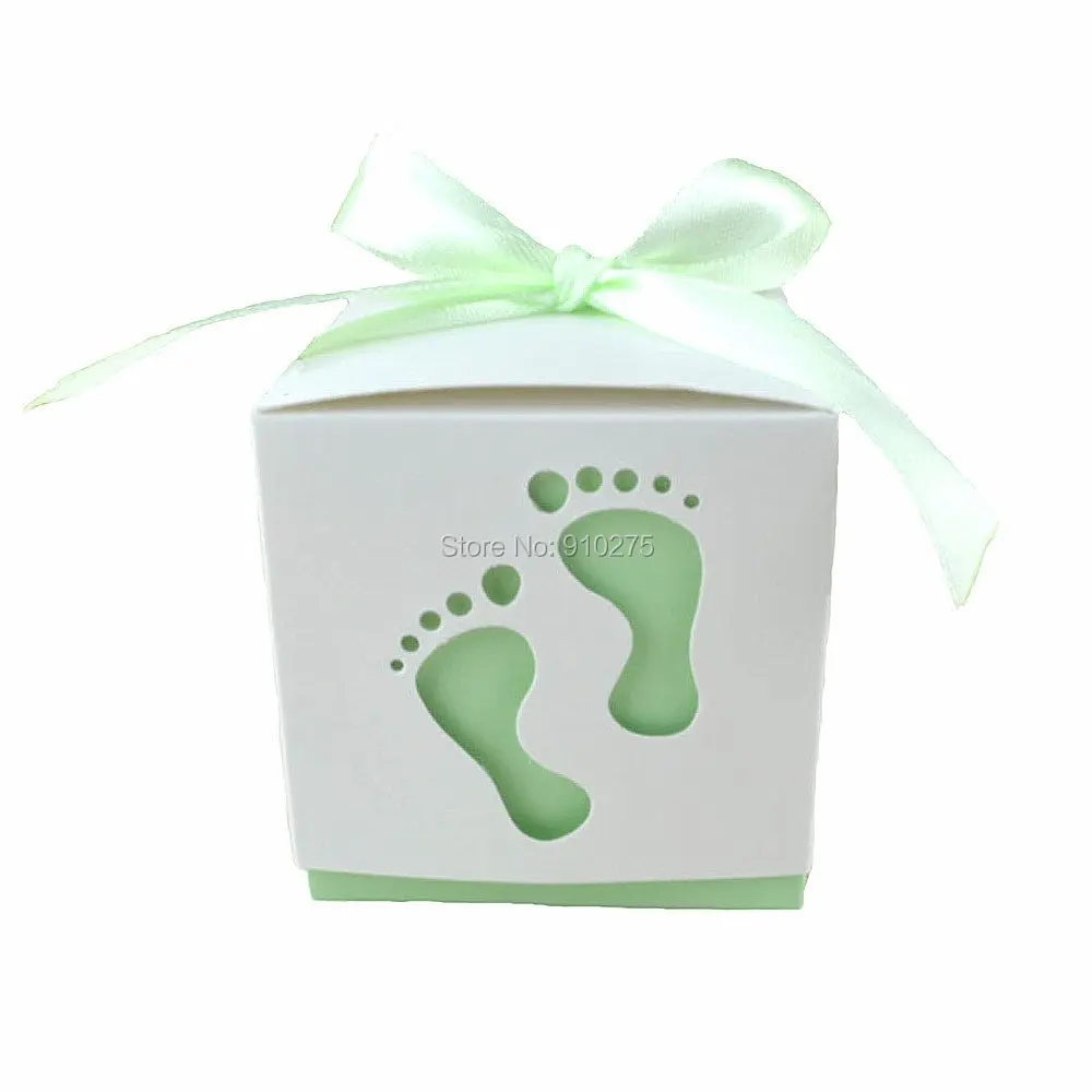 Коробочки мятно зеленого цвета с лазерной резкой в форме ступней 50 шт. подарочные