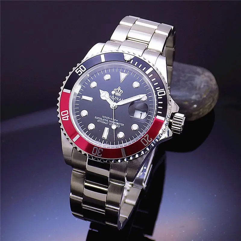Роскошные часы Hk Crown Брендовые мужские с вращающимся ободком GMT Sapphire дата золото