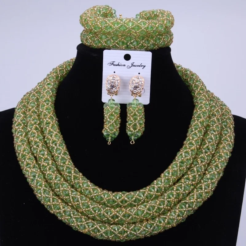 Зеленый и золотой 2017 Коренастый африканские бусы Ювелирные наборы шпилька