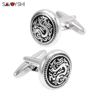 savoyshi mens shirt cufflinks high quality cuff bottons round black enamel pattern cuff link brand gift jewelry free custom name