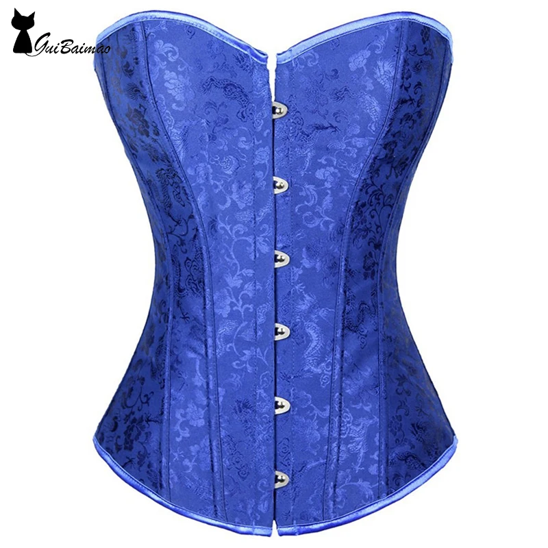 

Royal Blue Corset Jacquard Lace up Overbust Boned Corset
