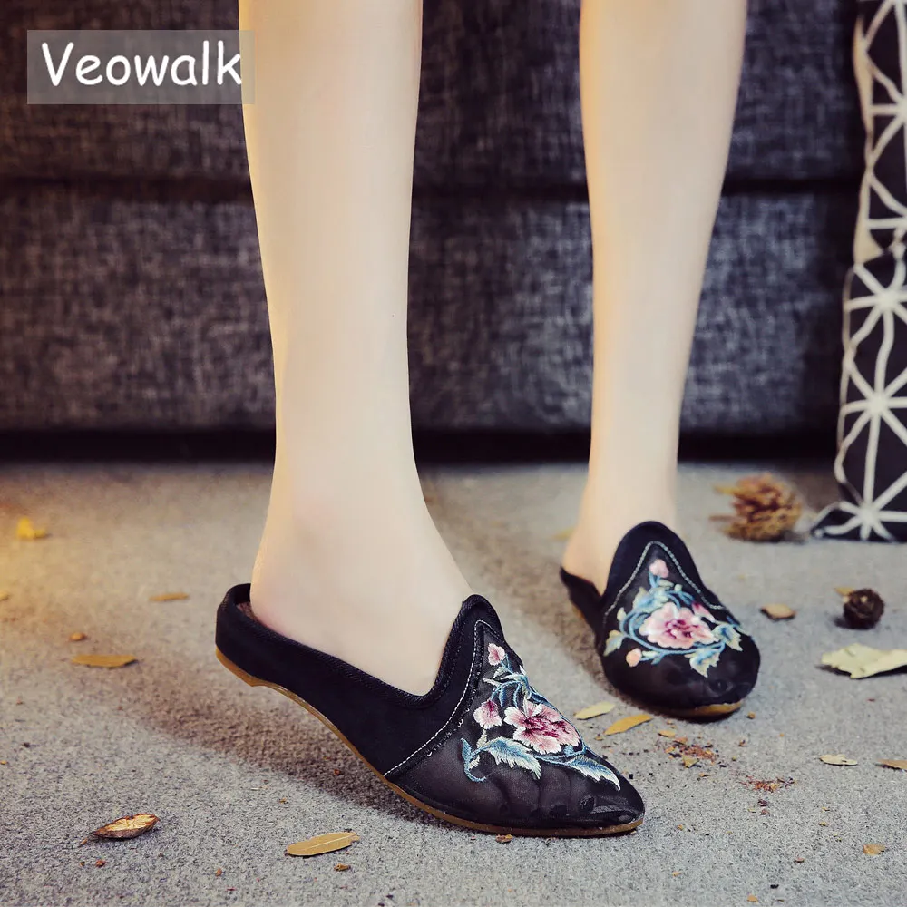 Veowalk прозрачные с острым носком женские марлевые хлопковые плоские мюли летние