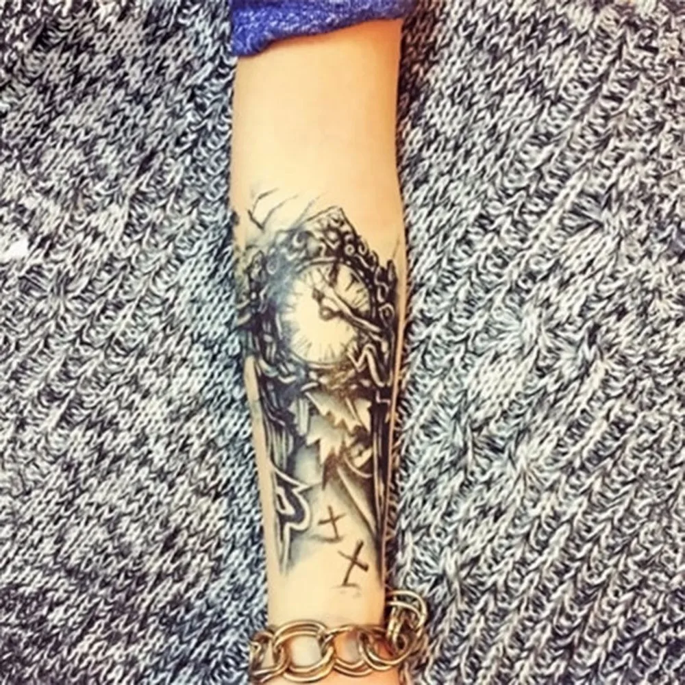 Для женщин мужчин временные Большие механические руки татуировки стикер черный