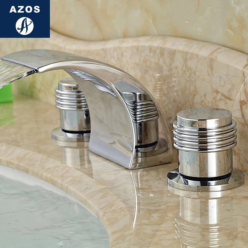

Azos Split FaucetDiscoloration водопад латунный хромированный переключатель холодной и горячей воды Контроль температуры LED балкон раковина двойная руч...