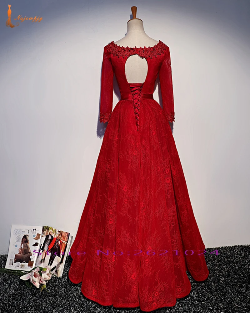 Новое поступление Красное Кружевное Вечерние платья Vestido De Festa с v-образным