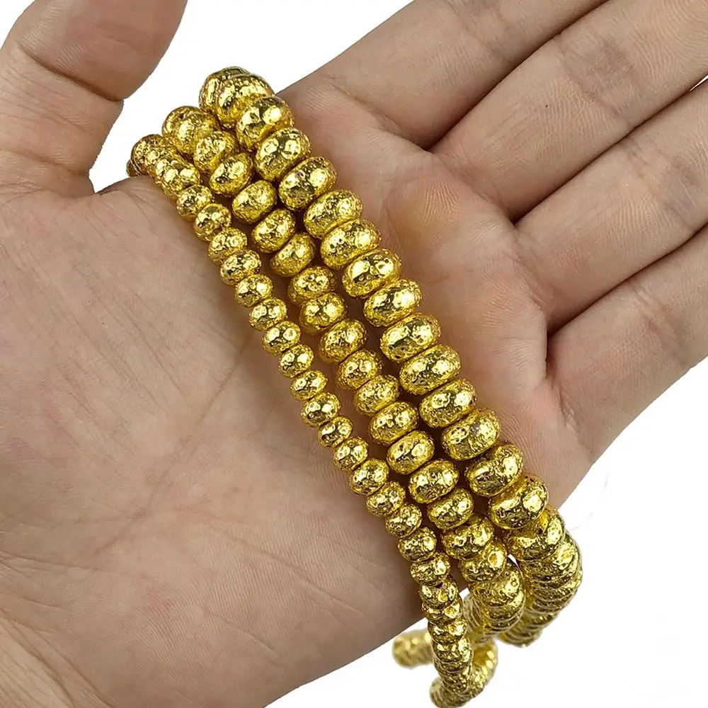 18k gold plated JHNBY, серебро, розовое золото, бронза, черный вулканической лавы 6/8/10 мм Натуральный камень плоские круглые гематитовые бусины для изготовления ювелирных изделий Изготовление браслетов своими руками - Цвет: 18k gold plated