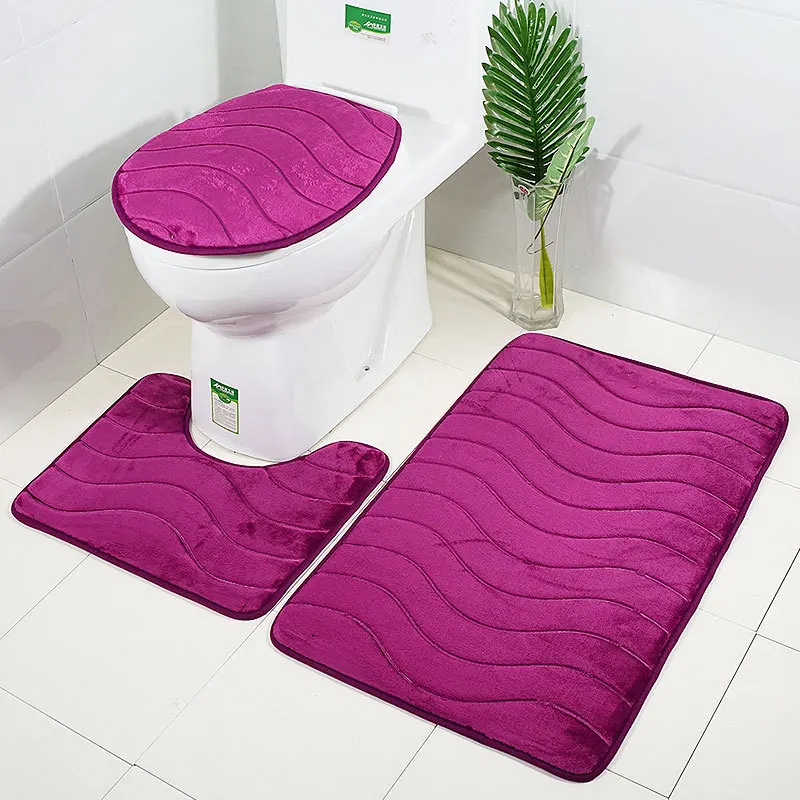 

Zeegle 3Pcs/set Carpet For Bathroom Solid Embossed Bathroom Mat Anti-slip Mat For Toilet Bath Rugs Absorbent Bath Mat Set