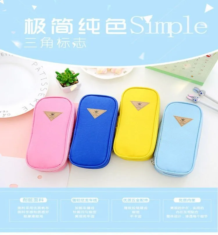 Cute Macaron Colors Big Canvas Pencil Case For Girls Kawaii Pencil Box Pen Case School Supplies Stationery