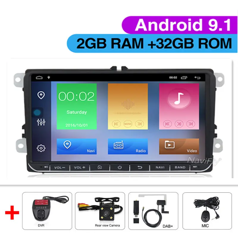 dvd Camera DVR DAB Европейский склад " Android 9,1 автомобильный Радио плеер gps навигация для VW golf 5 touran passat B6 B7 Lavida polo Tiguan; Skoda RDS - Цвет: dvd Camera DVR DAB