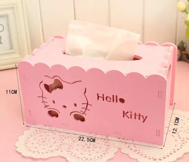 Hello kitty мультяшный анимационный тканевый чехол, коробка для домашнего декора, деревянная бумажная коробка для полотенец для дома/автомобиля, бумажный держатель для салфеток, коробка B41