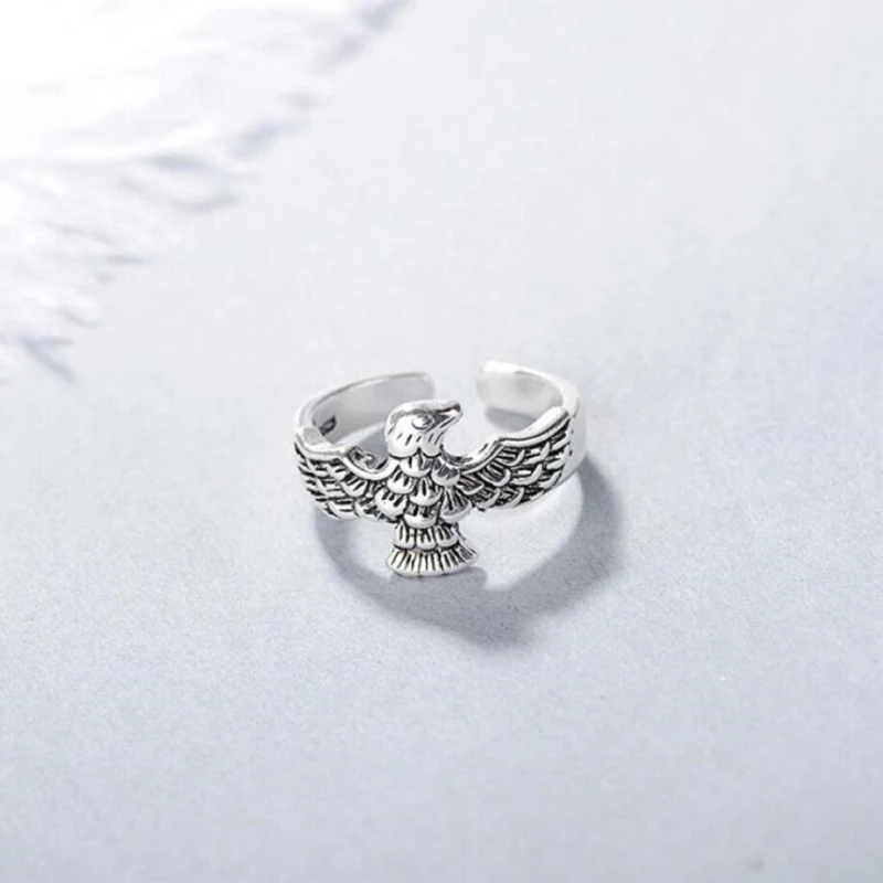 

Sole Memory Retro Fashion Eagle Personality Creative Silver Color Female Resizable Opening Rings SRI230