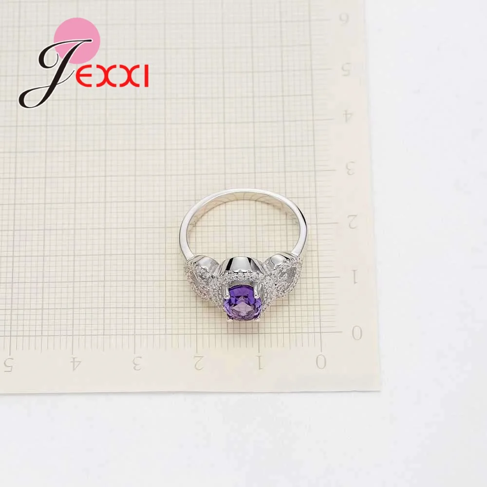 Luxurious 925 Sterling Silver Geometric Ring For Women Female Party Wedding Jewelry 4 Colour Oval Crystal Wholesale | Украшения и