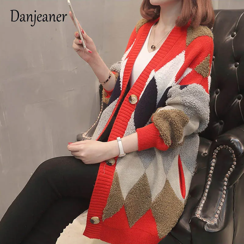 

Danjeaner осень-зима женские шерстяные вязаные Длинные кардиганы 2018 корейский стиль с длинным рукавом однобортные свитера джемперы
