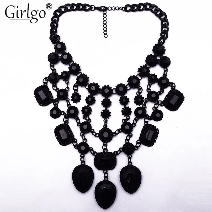 Girlgo Новое модное ожерелье с геометрическим кристаллом для женщин, свадебные ювелирные изделия, Винтажное колье-ошейник, ожерелье, бижутерия