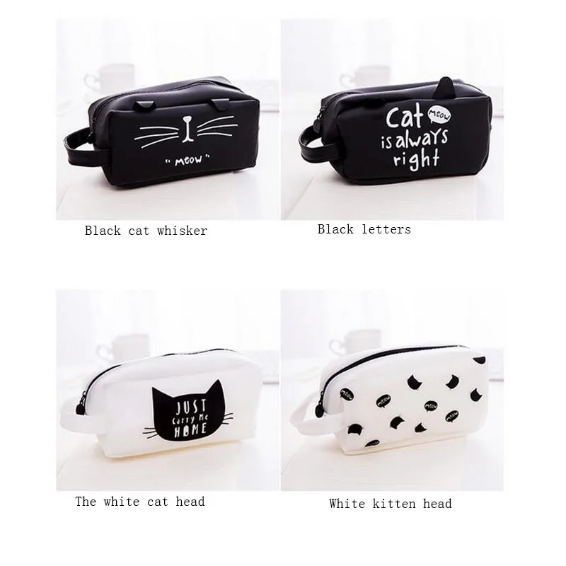 

Large Pencil Silicone Cute School Supplies Stationery Gift Cartoon Cat Black White King Pencil Box Pencil Bag 17.5*8.5*6.5cm