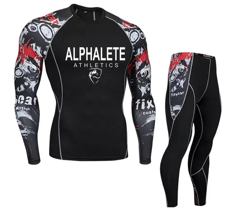 Для мужчин s ALPHALETE Печатный компрессионный набор Функциональная футболка с