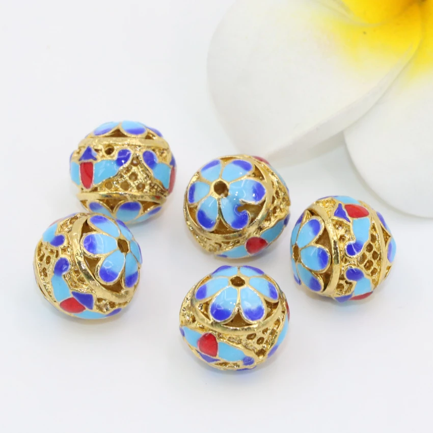 Золотистого цвета перегородчатая эмаль 13 мм разделители полые круглые шарики