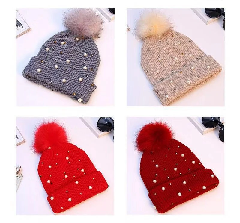 Модная теплая зимняя шапка для женщин, одноцветная вязаная шапка Skullie, женские шапочки с помпоном, шапки с помпонами, женская уличная шапка