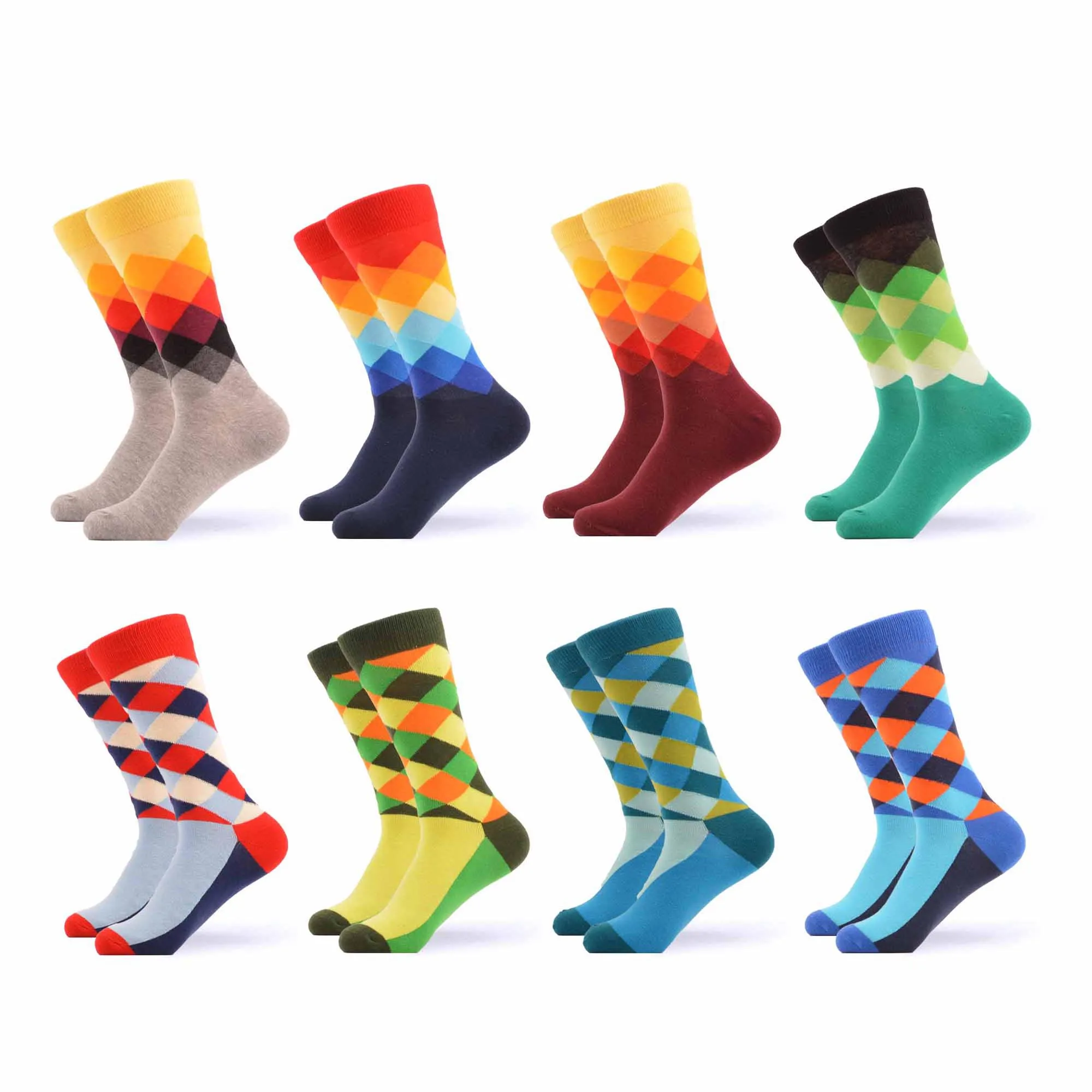 05871 (8 pairs) SANZETTI, мужские цветные Повседневные носки, носки из чёсаного хлопка, дизайнерские носки в стиле Харадзюку, носки в стиле хип-хоп, геометрические, в клетку, в горошек, подарки, счастливые носки - Цвет: 05871 (8 pairs)