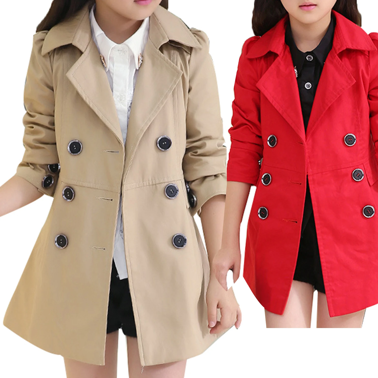 Высококачественная детская двубортная верхняя одежда с отворотами для девочек