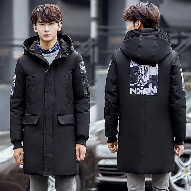 Очень длинный зимний мужской пуховик повседневная куртка на гусином пуху парка с