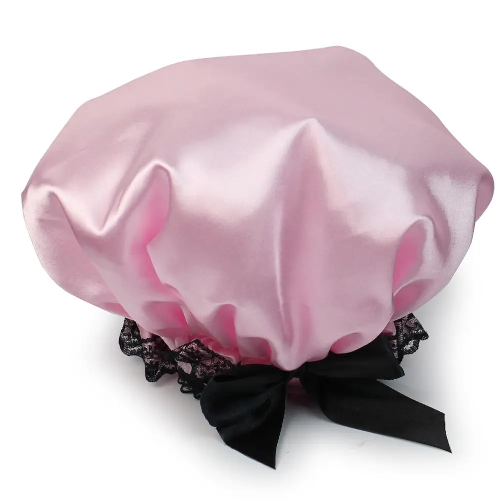Водонепроницаемая шапочка для душа с розовой лентой и кружевным бантом|waterproof shower