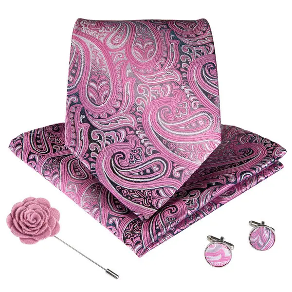 LDNX0006 DiBanGu,, розовый галстук, Hanky, запонки, брошь, набор, для шеи, галстуки для мужчин, Свадебная вечеринка, официальный Шелковый галстук, мужской галстук, набор - Цвет: LDNX0006