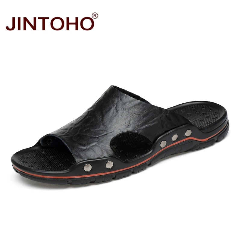 JINTOHO высококачественные мужские слиперы из натуральной кожи модные резиновые