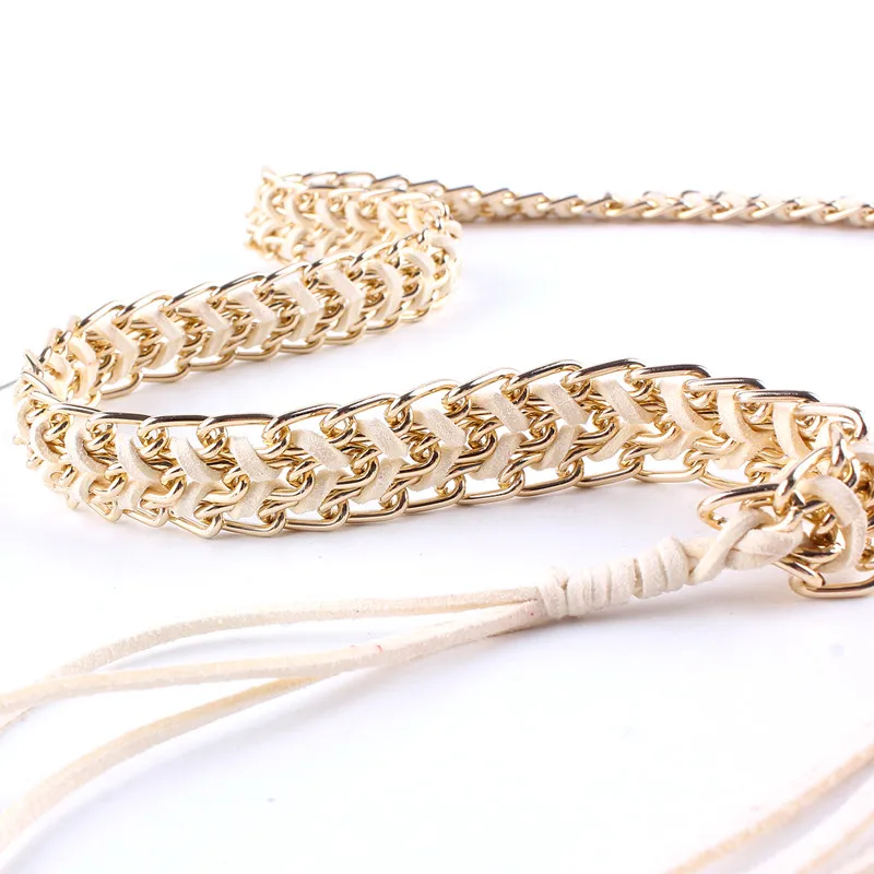 casual fashion waist rope tassel metal chain belts for women dresses female ladies luxury ceinture femme gold silver plated|Женские