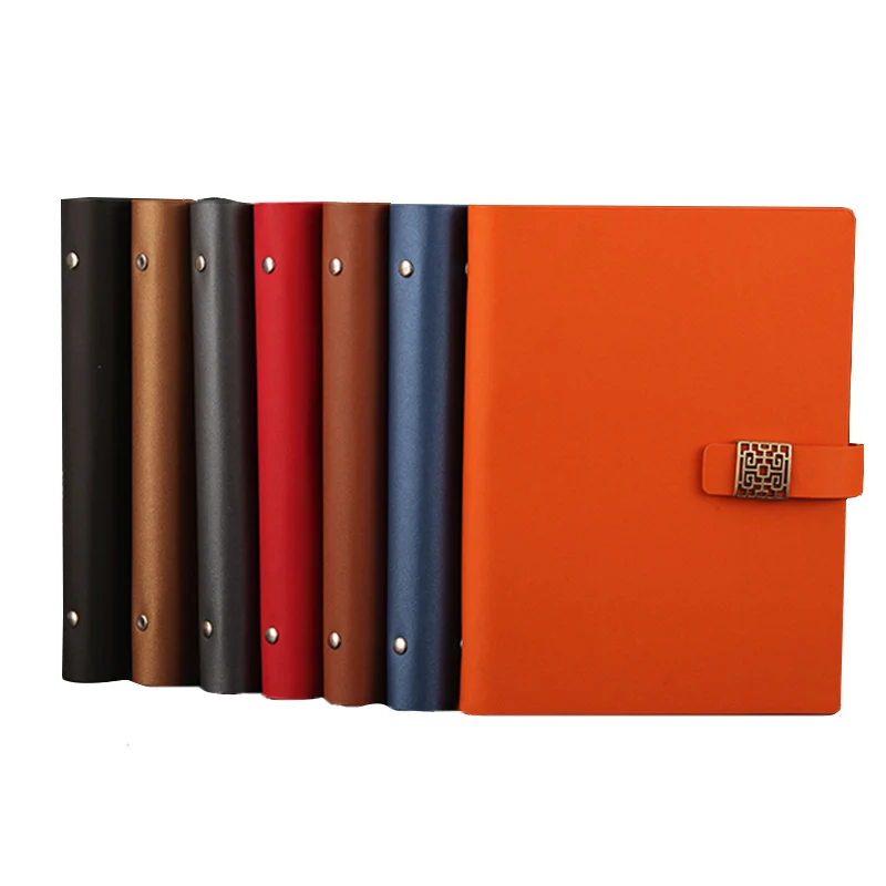 

RuiZe fashion Magnetic buckle spiral notebook A5 leather notepad planner 6 ring binder loose leaf note book can be refilled