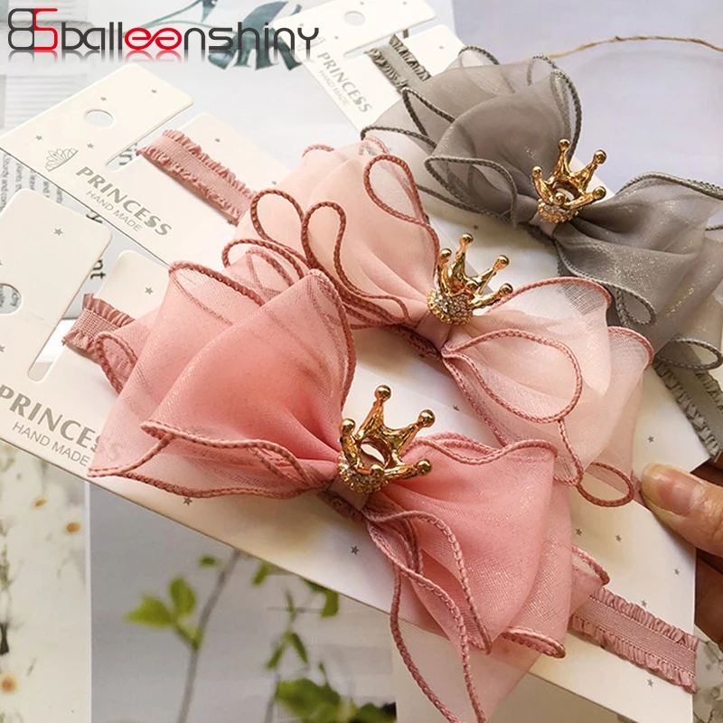 BalleenShiny Baby Girls Bowknot Crown Headband Lace Elastic Princess Hair Band Fashion New Style Children Kids Hair Accessories