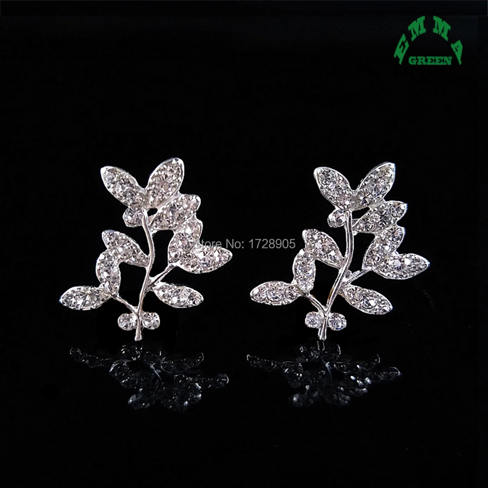 Rhinestone Embellishment Leave Ornament Diy Craft Supplies Silver Gold Hair Bow Center Decorative Brooches 32 mm 10 pcs | Украшения и