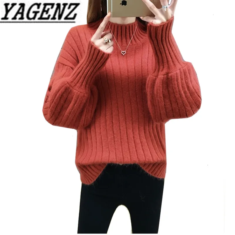 

Turtleneck Women's Sweaters 2020 Autumn and Winter Fashion New Loose Lantern sleeve Sweater Lady Solid Warm Sweater Casual Tops