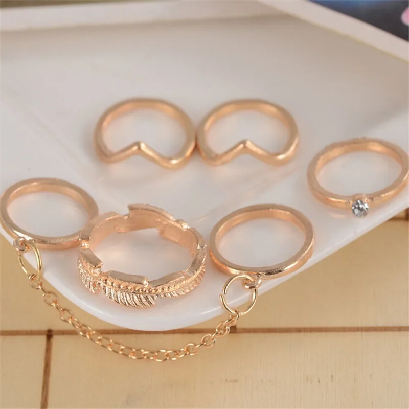 6pcs/lot New Boho Bague Homme Bijoux Gold Color Crystal Ring for Women Clear Fashion Jewelry Gift Anel Joint Rings | Украшения и