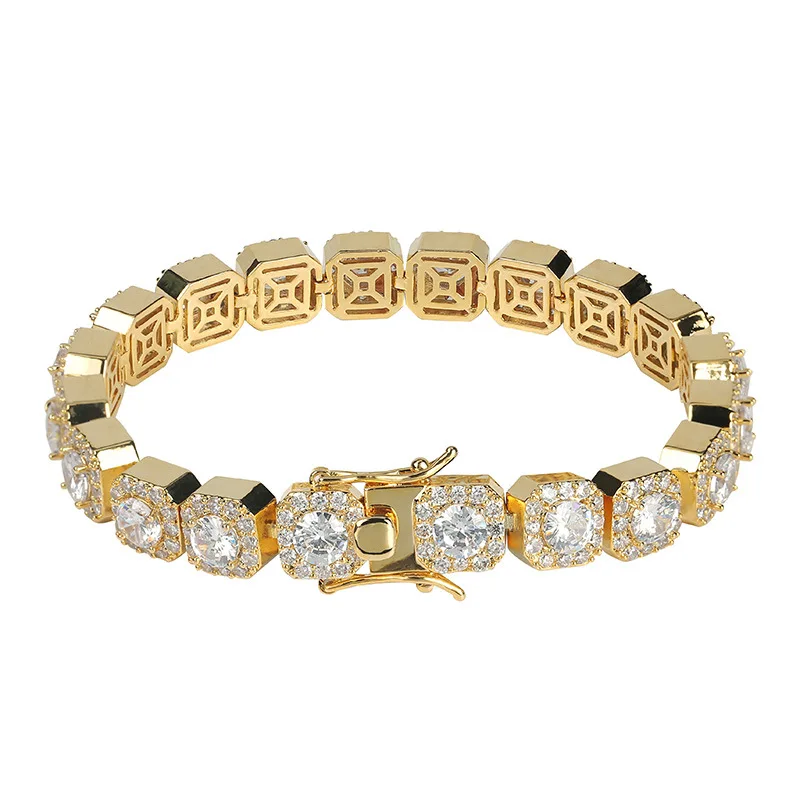 Хип-хоп Bling Iced Out AAA кубический циркон браслет теннисная цепочка браслеты 1 ряд квадратный CZ звено цепи мужские ювелирные изделия - Окраска металла: Gold