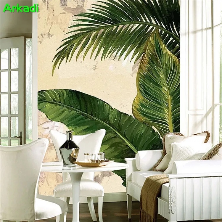 Custom photo Southeast Asian style tropical palm banana leaf paintings living room hallway entrance background wall | Обустройство