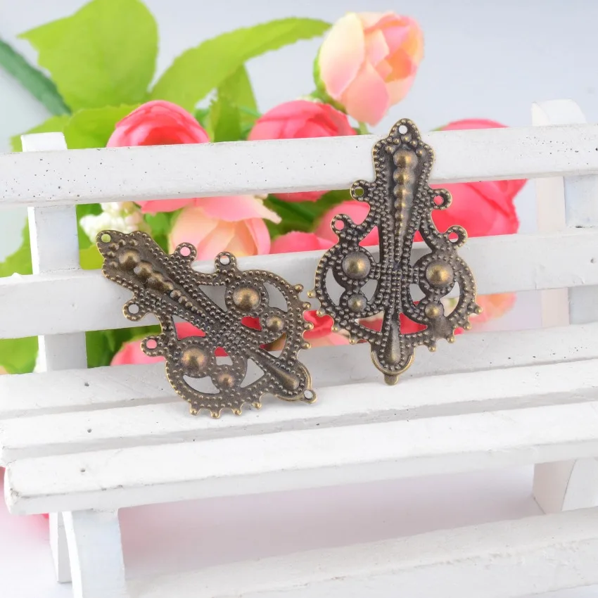 Бесплатная доставка в розницу 20 шт. бронзовая тон филигранные обертки коннекторы металлические изделия Подарочные украшения DIY фурнитура 27x41 мм F0394