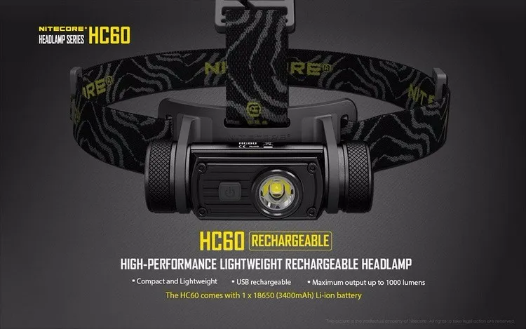 NITECORE HC60W налобный фонарь CREE U2 1000LMs налобный фонарь без батареи Водонепроницаемый для кемпинга охоты рыбалки альпинизма