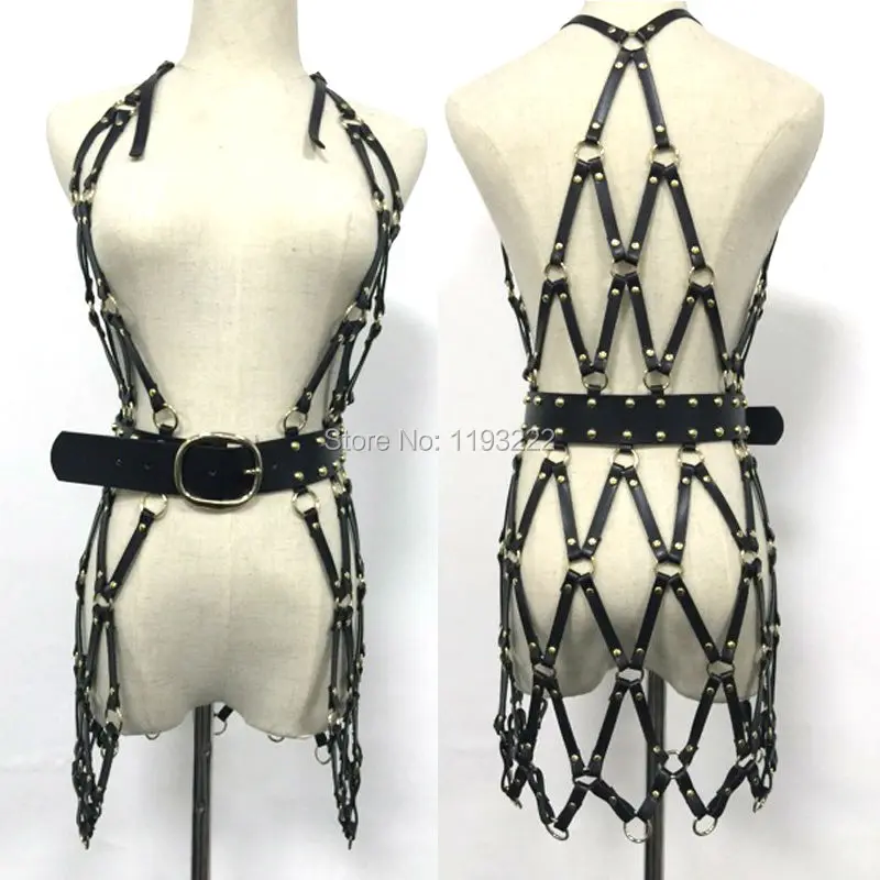 Punk Gothic Stylish Party Club Handcrafted Leather Caged Frame Harness Dress Belt Straps