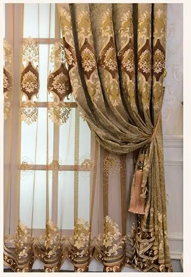 yellow curtain Высококлассные шторы для гостиной, плотные затемненные занавески для спальни, роскошные вышитые тюлевые шторы, занавес для французского окна - Цвет: yellow curtain