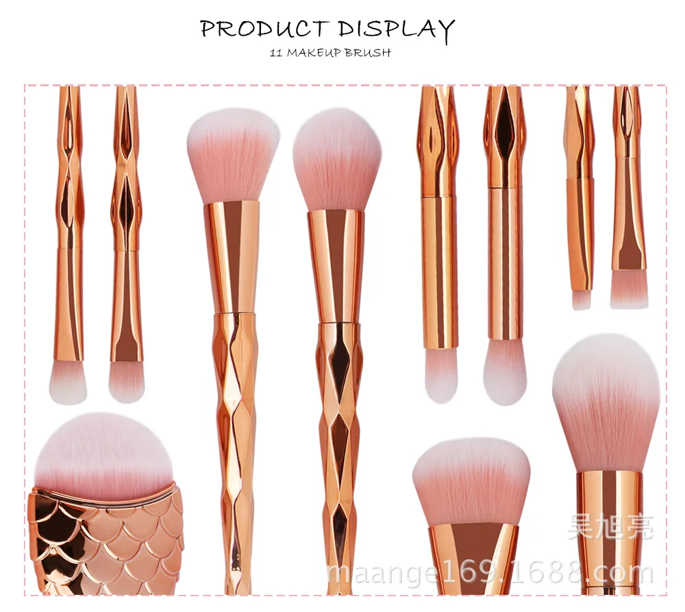 11 шт. Diamond Rose Gold набор кистей для макияжа рыбий хвост Русалка образный фундамент