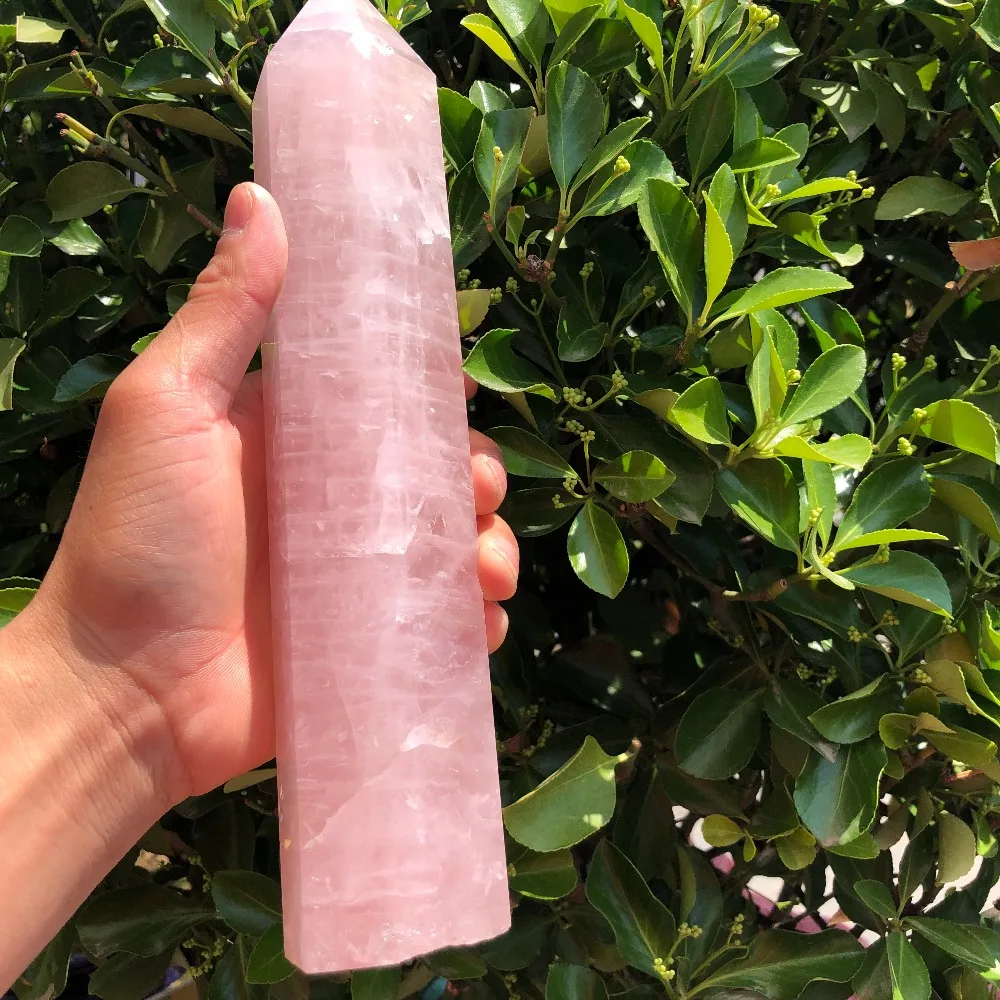 

Natural rock rose quartz crystal rod solidifies point pink obelisk