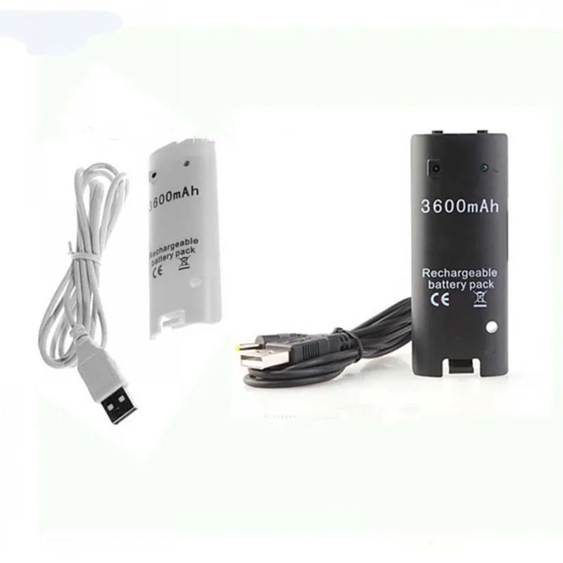 2X (белый и черный) 3600mAH аккумуляторная батарея для WII пульта дистанционного