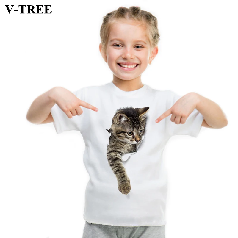 V TREE Детская футболка летние белые футболки с изображением животных для